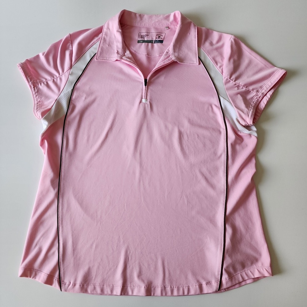 CUTTER & BUCK Golf Polo Shirt‎ Womens XL Pink Dry Tec 1/4 Zip Top Collar Tennis